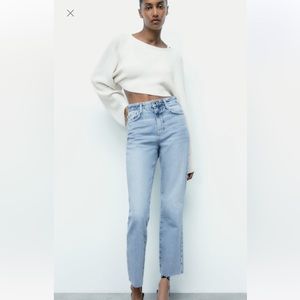 Zara jeans | HIGH RISE FIVE POCKET JEANS. STRAIGHT LEG AND UNFINISHED HEM.